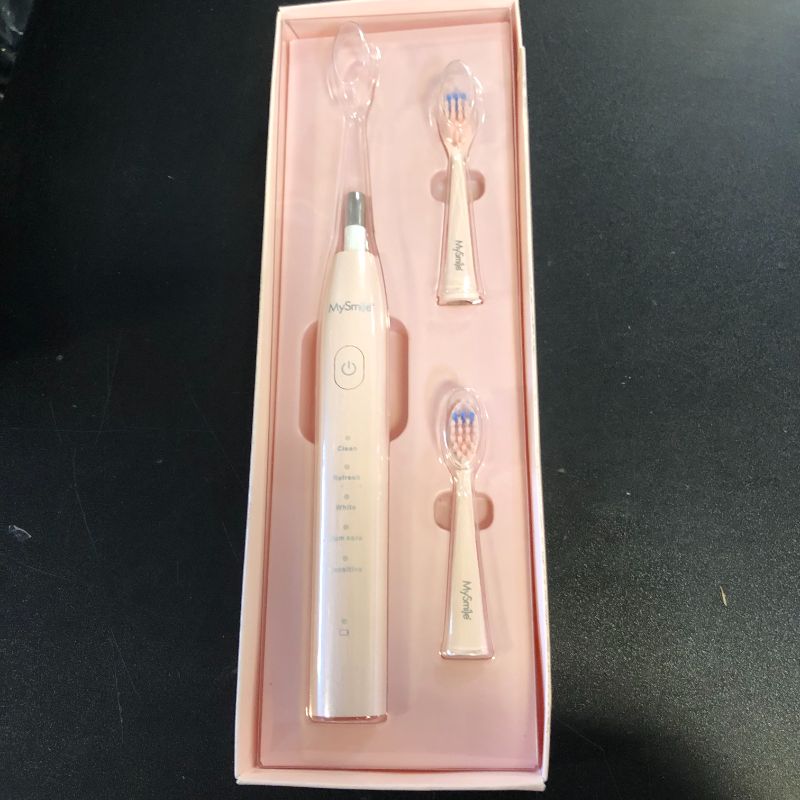 Photo 1 of MySmile DY156 Electric Toothbrush for Adults, Rechargeable Sonic Battery Toothbrush Portable with 3 Brush Heads, 2 Mins 5 Modes Smart Timer, 45000VPM, One Charge for 60 Days - Pink