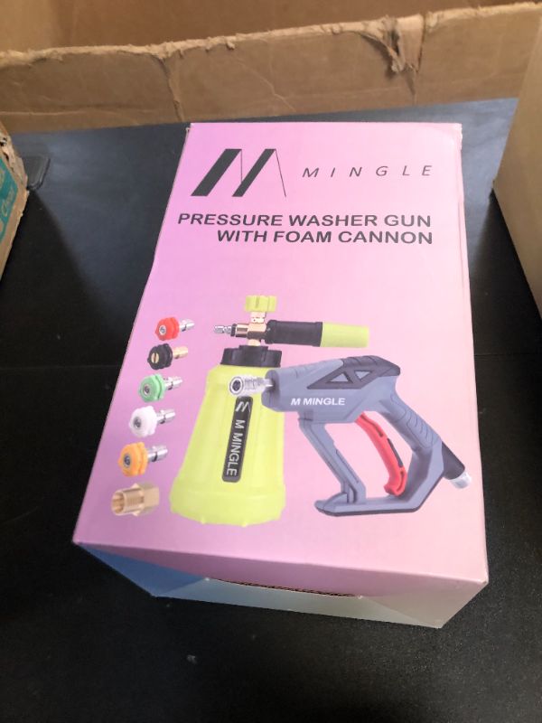 Photo 1 of M MINGLE High Pressure Washer Gun Snow Foam Lance, 4000 PSI Cannon Foam Blaster Power Washer with 1/4" Quick Connector, Car Wash Foam Cannon Kit with 5 Pressure Washer Nozzle Tips, 1 Liter