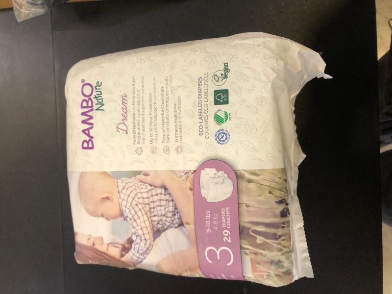 Photo 1 of Bambo Nature Hypoallergenic Baby Diapers, Eco-Labelled Sustainable Diapers, Enhanced Leakage Protection, Totally Chlorine-free, Skin Friendly, and Super Absorbent - Size 3 (29 Count)