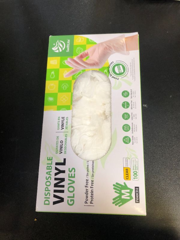 Photo 1 of SWIFTLITE Disposable Vinyl Gloves, Food Safe, Latex-Free Powder-Free Clear Plastic Gloves for Cooking, House Clean, Food Prep (100, Medium)