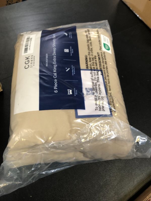 Photo 1 of Extra Deep Cal King Sheet Set - 6 Piece Breathable & Cooling Sheets - Hotel Luxury Bedding Set w/18-24 Inch Extra Deep Pockets - Easy Fit - Super Soft, Wrinkle Free and Comfy - Beige, Cal King Size