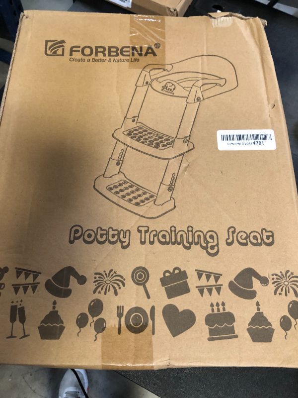 Photo 1 of Forbena Potty Training Toilet Seat with Step Stool Ladder, Toddler Kids Potty Seat for Boys Girls, Non Slip Foldable Toilet Training Seat with Soft Cushion, Comfortable Handles (White-Grey)