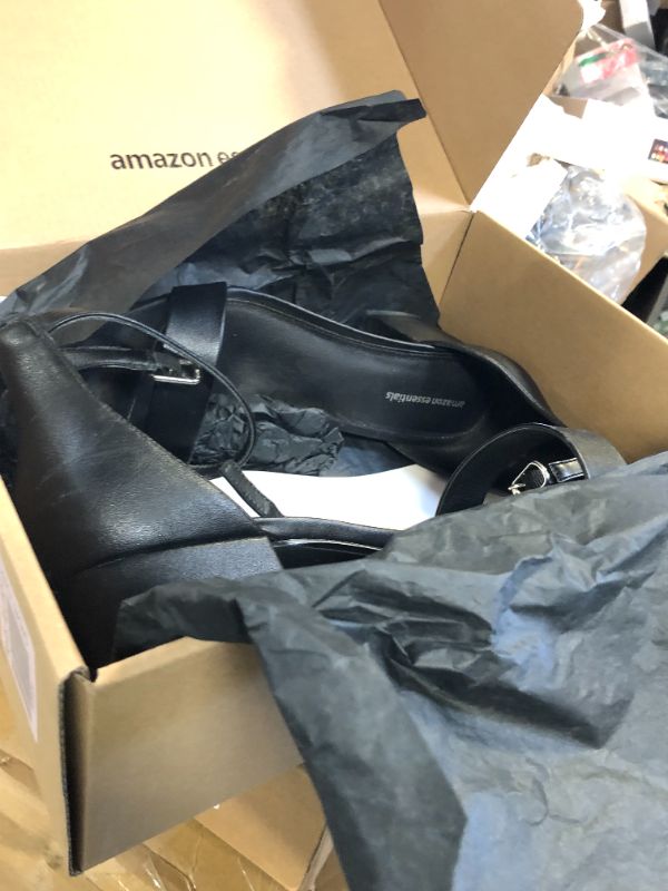 Photo 1 of Amazon Essentials Women's Two Strap Heeled Sandal, Black Faux Leather, 10 Wide