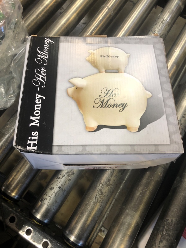 Photo 1 of Young's Inc. His Money/Her Money Ceramic Piggy Bank - 7" L x 4" W x 8" H - Engagement Gifts for Couples