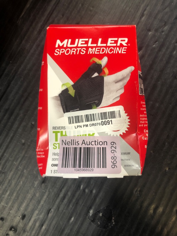 Photo 1 of MUELLER Sports Medicine Adjust-to-Fit Thumb Brace, Spica Splint, Thumb Pain Relief Stabilizer for Men and Women, Ideal for De Quervain's Tenosynovitis, Arthritis, Sprains, Fits Right or Left, Black, One Size
