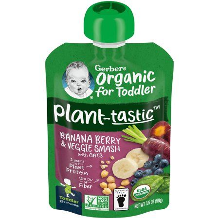 Photo 1 of Gerber Organic Plant-tastic Toddler Food Banana Berry & Veggie Smash 3.5 Oz Pouches (12 Pack)