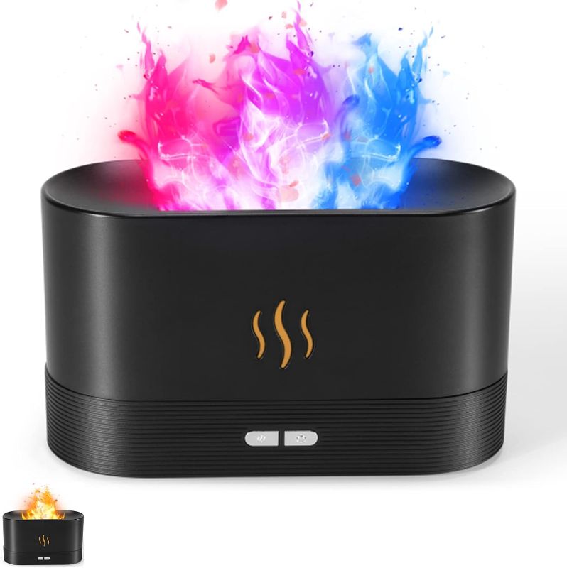 Photo 1 of Colorful Flame Air Aroma Diffuser Humidifier, Upgraded 7 Flame Colors Noiseless Essential Oil Diffuser for Home,Office,Yoga with Auto-Off Protection 180mL (8Hours Black)
