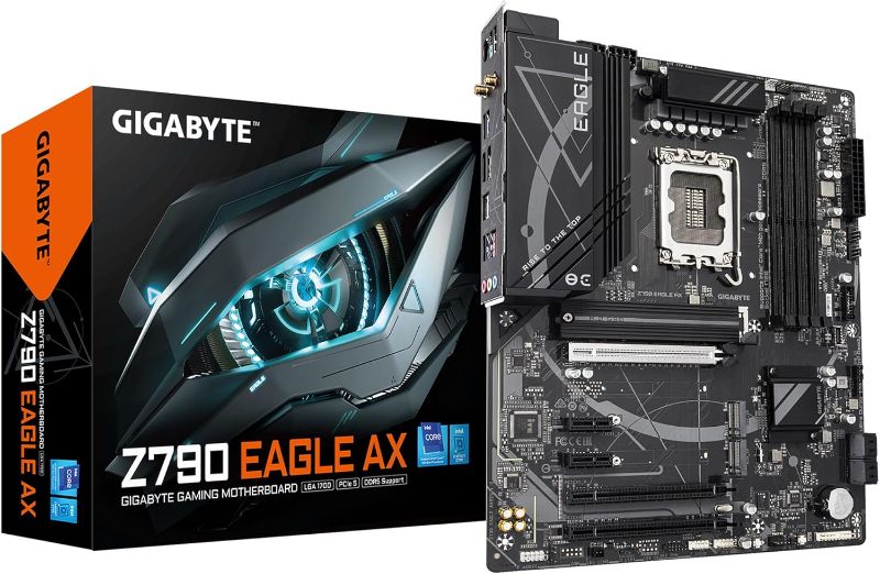 Photo 1 of GIGABYTE Z790 Eagle AX LGA 1700 Intel Z790 ATX Motherboard with DDR5, M.2, PCIe 5.0, USB 3.2 Gen2X2 Type-C, Intel Wi-Fi 6E, 2.5GbE LAN, Q-Flash Plus, EZ-Latch