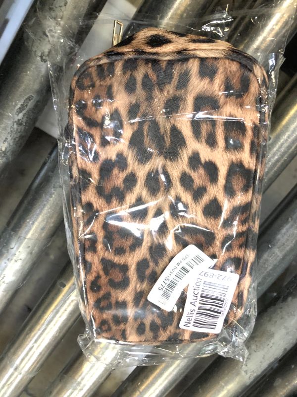 Photo 1 of FITINI Makeup Bag Portable Cosmetic Bags,Large Travel Make-up Organize PU Leather Toiletry Bag for Women Purse With Handle Zipper Cosmetic Brush Pouch,Brown Leopard