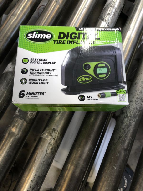 Photo 1 of Slime 40051 Tire Inflator, Portable Car Air Compressor, Inflate Right automatic shut off, with Digital 99 psi Display, Long Hose and LED Light, 12V, 6 min inflation
