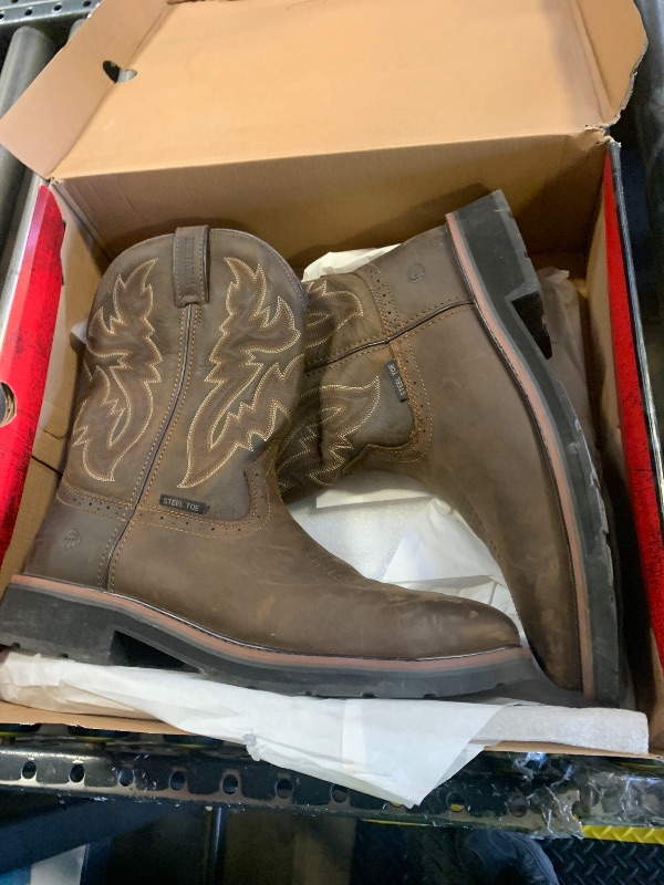Photo 1 of Wolverine Men's Rancher 10" Square Toe Steel Toe Work Boot, Dark Brown/Rust, 12 W US