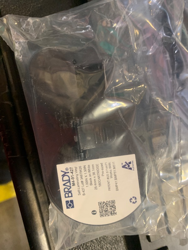 Photo 1 of Brady Authentic (M4-91-427) Self-Laminating Vinyl Wrap Around Labels 1.5" H x 1" W Black on White, Clear, 180 Labels. for use with The BMP41, BMP51, and M511 Label Printers
