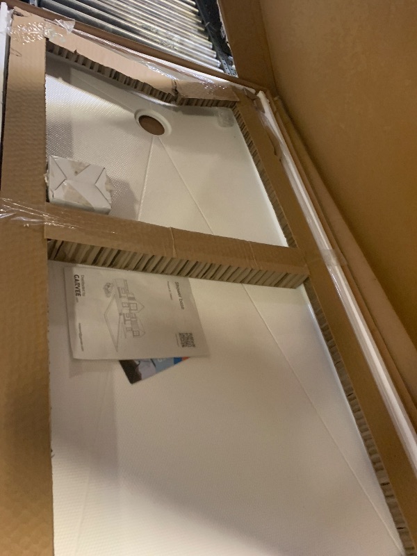 Photo 1 of 60 x 32 Inch Shower Base with Non-Slip Design, Single Threshold and Left Drain, Stainless Steel Cover & Drain Assembly, Acrylic Shower Pan Kit for Shower Enclosure