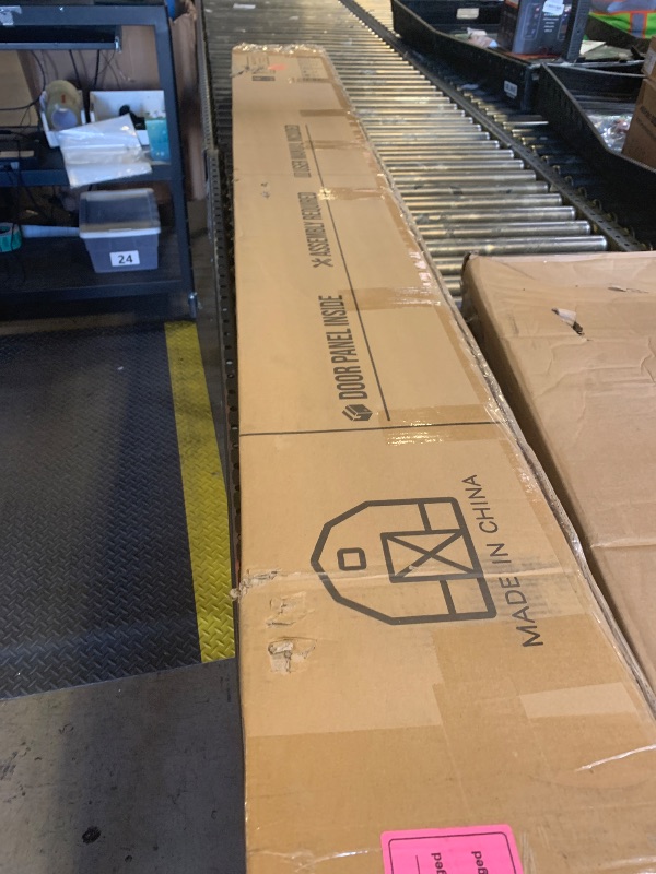 Photo 1 of SMARTSTANDARD 40in x 84in Sliding Barn Door with 7ft Barn Door Hardware Kit Included, Unfinished Solid Spruce Wood Door, Assembly Required, DIY, Stainable, Natural