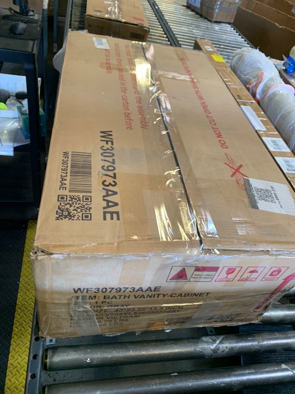 Photo 1 of Harper & Bright Designs 36" Bathroom Vanity with Sink, Free Standing Single Basin Vanity Set with 6 Drawers & One Cabinet with Adjustable Shelf, Bathroom Cabinet with Ceramic Basin for Bathroom, Grey