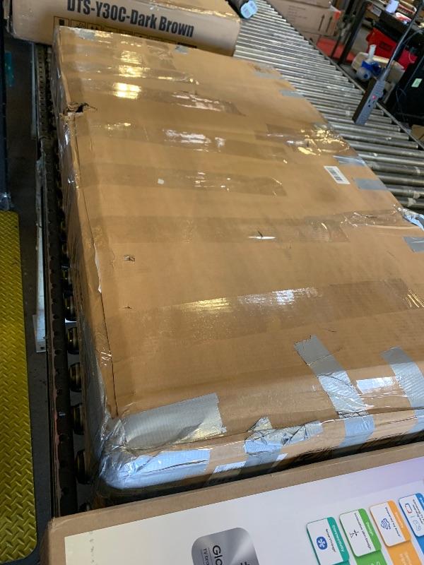 Photo 1 of kepptory 48 Inch Large Dog Crate Furniture with 3 Storage Drawers, Wooden Pet Kennel with Removable Divider, Dog Kennel End Table TV Stand, Farmhouse Style Dog Crates with Sliding Barn Door (White)