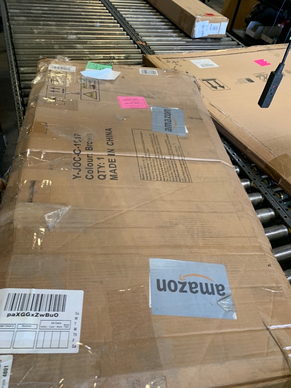 Photo 1 of LINSY HOME Farmhouse Coffee Table with Storage, Wood Coffee Table for Living Room, Open Display Area and Storage Drawers with Metal Handles, Chic Style with Curved Base. Oak and Brown