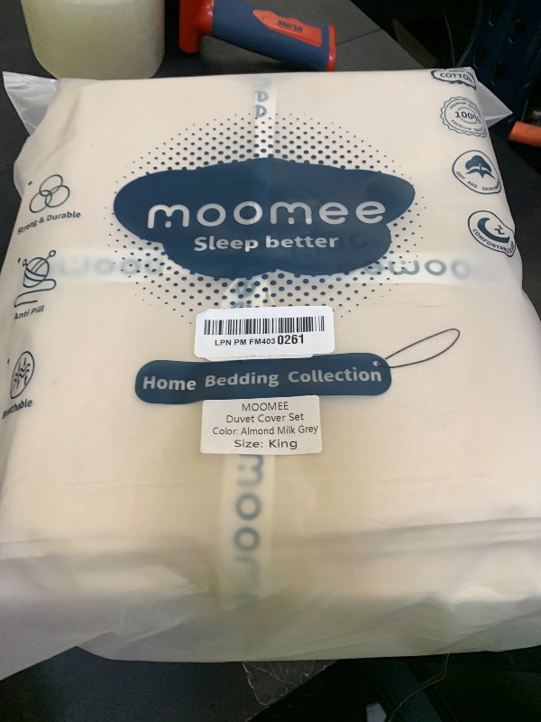 Photo 1 of MooMee Bedding Duvet Cover Set 100% Washed Cotton Linen Like Textured Breathable Durable Soft Comfy (Heathered Almond Milk Grey, King 104"x90")
