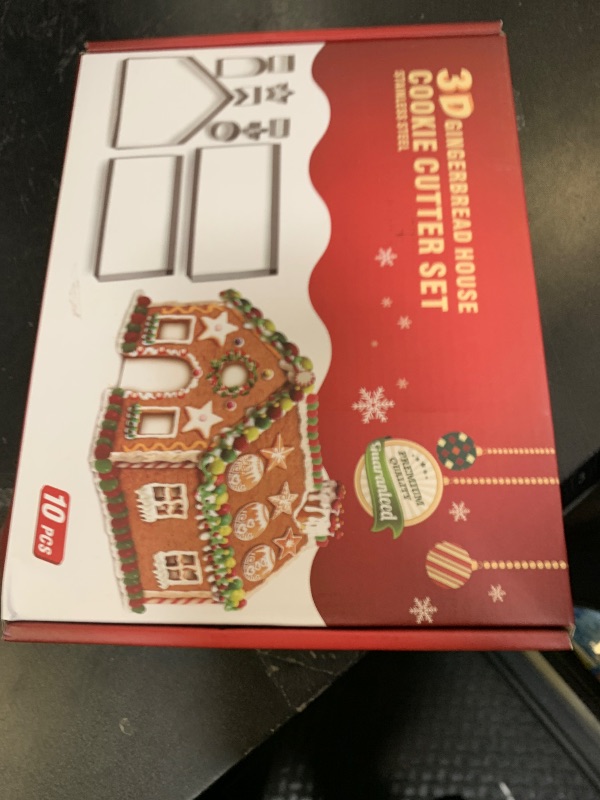 Photo 1 of 10Pcs Gingerbread House Cookie Cutters Set for Christmas Winter Holiday Baking and Decoration, Stainless Steel 3D Gingerbread House Kit for Kids Adults, Gift Package