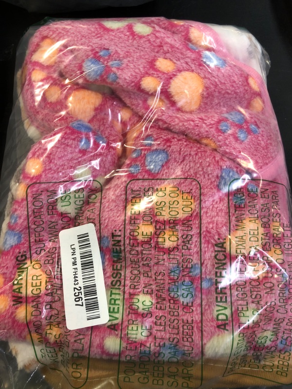 Photo 1 of 1 Pack 3 Blankets Super Soft Fluffy Premium Fleece Pet Blanket Flannel Paw Printed Throw for Dog Puppy Cat (Small 23x16'', Brown, Pink, White)