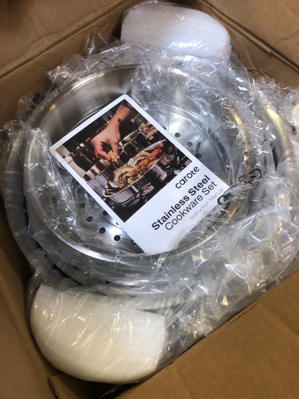 Photo 1 of CAROTE 14pcs Pots and Pans Set, Stainless Steel Cookware Set Detachable Handle, Induction Kitchen Cookware Sets with Removable Handle, RV Cookware Set, Oven Safe, Camping Cookware, White