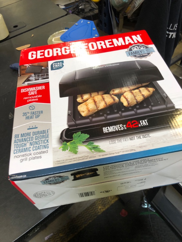 Photo 1 of George Foreman 4-Serving Removable Plate Electric Grill and Panini Press, George Tough Non-Stick Coating, Drip Tray Catches Grease, Black
