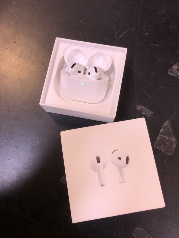 Photo 1 of Apple AirPods 4 Wireless Earbuds, Bluetooth Headphones, Personalized Spatial Audio, Sweat and Water Resistant, USB-C Charging Case, H2 Chip, Up to 30 Hours of Battery Life, Effortless Setup for iPhone