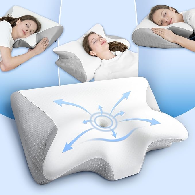 Photo 1 of HOMCA Cervical Neck Pillow for Neck Pain Relief, 2 in 1 Ergonomic Pillow for Sleeping, Memory Foam Orthopedic Bed Pillows for Side, Back & Stomach Sleepers with Cooling Pillowcase
