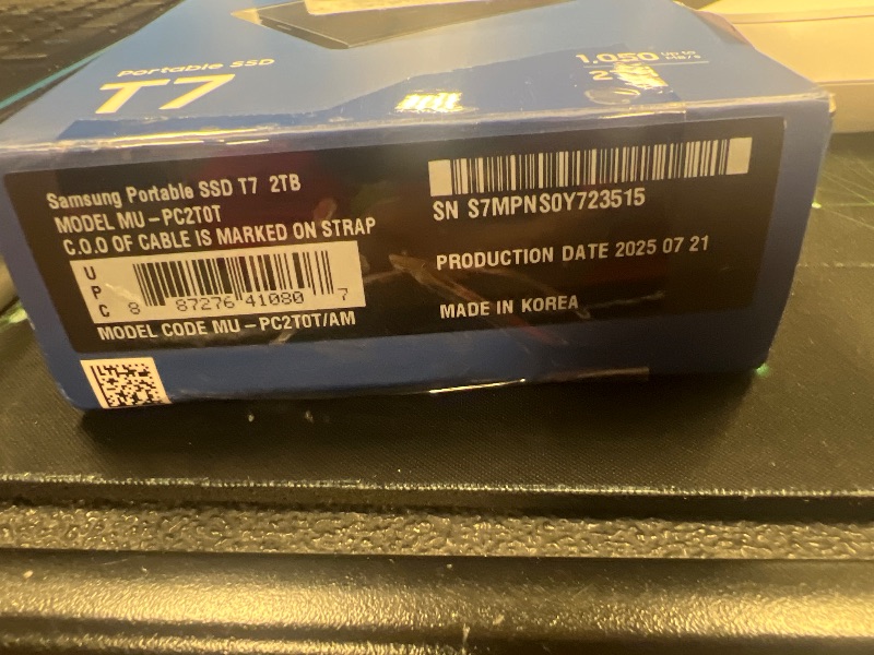 Photo 5 of Samsung T7 Portable SSD, 2TB External Solid State Drive, Speeds Up to 1,050MB/s, USB 3.2 Gen 2, Reliable Storage for Gaming, Students, Professionals, MU-PC2T0T/AM, Gray