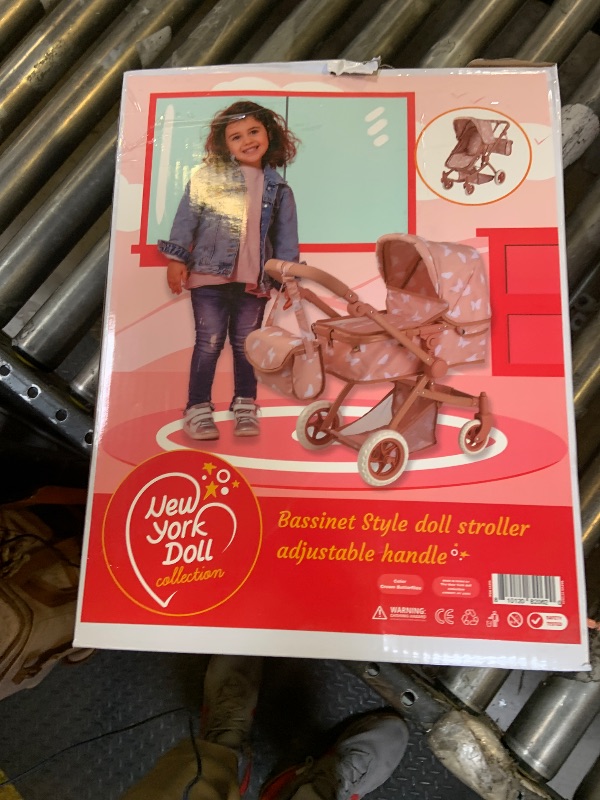 Photo 1 of **INCOMPLETE** Convertible Combo Baby Doll Stroller for 3 Year Old Girls & Up | Play Toy Baby Stroller for Dolls, Folding Adjustable Bassinet Carriage Buggy with Storage Basket (Beige Butterfly)
