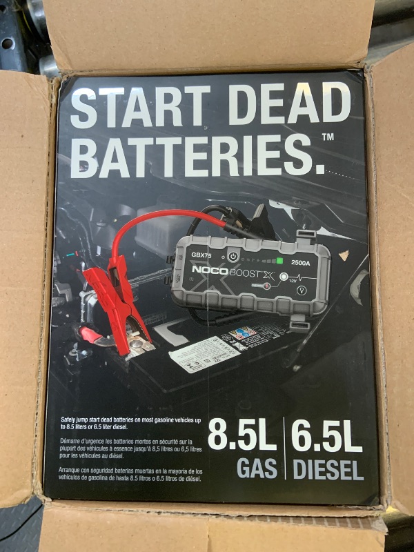 Photo 1 of NOCO Boost X GBX75: 2500A UltraSafe Jump Starter – 12V Lithium Battery Booster Pack, Portable Jump Box, Power Bank & Jumper Cables - for 8.5L Gas and 6.5L Diesel Engines
