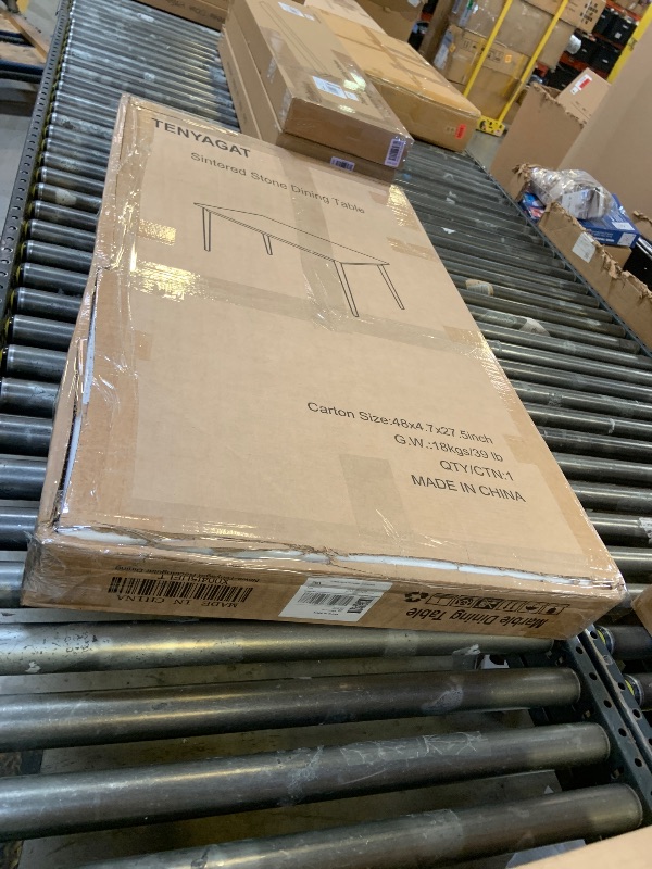 Photo 1 of **MAJOR DAMAGE** 46" Sintered Stone Dining Table, Modern Horse Belly Type White Kitchen Table with Sturdy Metal Legs, Durable & Scratch-Resistant Surface for Dining Room/Kitchen/Office?Chairs not Included? (46 inch)