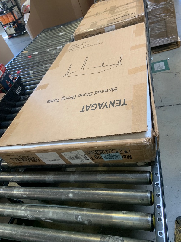 Photo 1 of 46" Sintered Stone Dining Table, Modern Horse Belly Type White Kitchen Table with Sturdy Metal Legs, Durable & Scratch-Resistant Surface for Dining Room/Kitchen/Office?Chairs not Included? (46 inch)