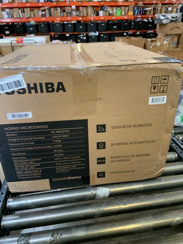 Photo 1 of Toshiba ML-EM62P(SS) Large Countertop Microwave with Smart Sensor, 6 Menus, Auto Defrost, ECO Mode, Mute Option & 16.5" Position Memory Turntable, 2.2 Cu Ft, 1200W, Stainless Steel