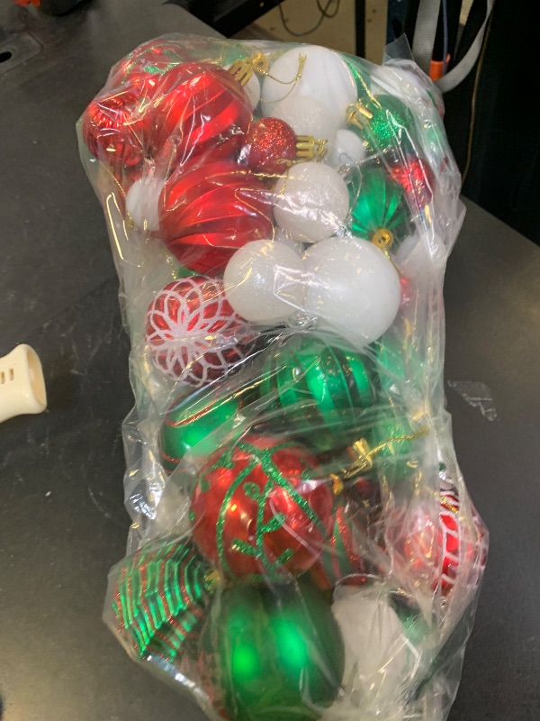 Photo 1 of 100PCS Red Green White Christmas Ornaments Set, Shatterproof Christmas Ball Ornaments Bulk, Assorted Decorations Baubles Hanging Ornaments for Christmas Trees Holiday Party Decor (Red & Green & White)