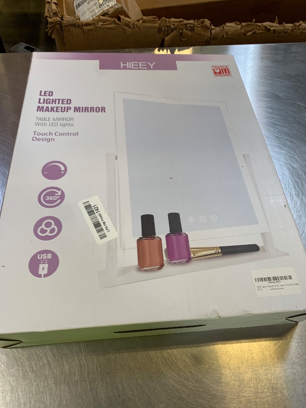 Photo 1 of HIEEY Lighted Makeup Mirror, Hollywood Vanity Mirror with Lights, Three Color Lighting Modes, and 5X Magnification Mirror, Smart Touch Control, 360°Rotation (17.3in,White,Gift Box)