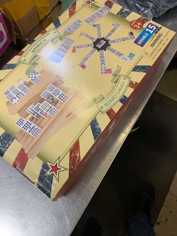 Photo 1 of **USED** Gonoelec Mexican Train Dominoes Set Double 15, Dominoes Set for Adults and Family, Mexican Train Double 15 Dominos Set Colored Dot - 136 Tiles in Tin Box, 9 Trains, Hub, 8PCS Wooden Trays