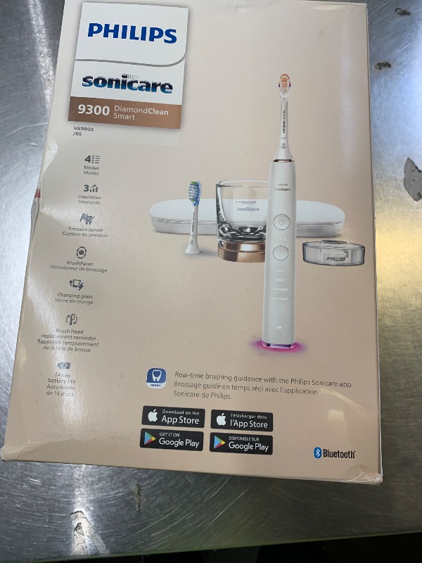 Photo 1 of Philips Sonicare DiamondClean Smart 9300 Electric Toothbrush, Sonic Toothbrush with App, Pressure Sensor, Brush Head Detection, 4 Brushing Modes and 3 Intensity Levels, Rosegold, Model HX9903/65