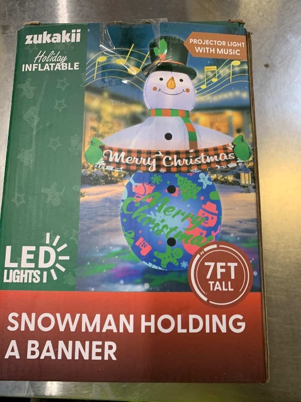 Photo 1 of zukakii 7FT Christmas Inflatables Decorations with Built-in Music & 360° Rotation Colorful Projector LED Light Snowman Christmas Blow Up Yard Decorations Indoor Outdoor Christmas Decorations Decor
