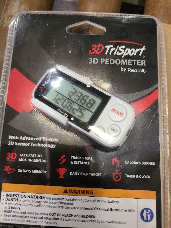 Photo 1 of 3DTriSport Walking 3D Pedometer with Clip & Strap, eBook Included | 30 Days Memory, Accurate Step Counter, Walking Distance Miles/Km, Calorie Counter, Daily Exercise Time Monitor - White