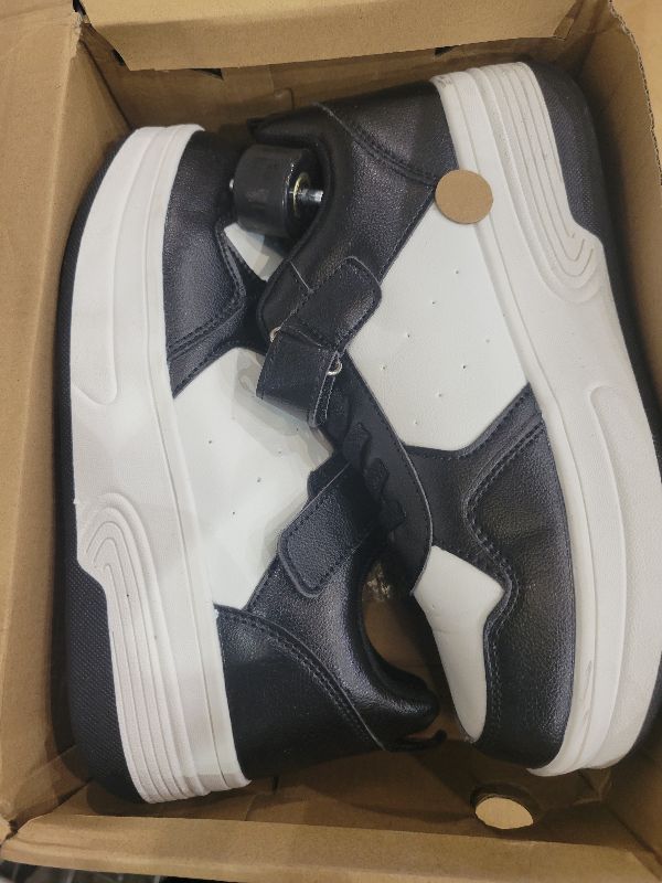 Photo 1 of HSQ Roller Skate Shoes for Girls Boys Kids Detachable Wheeled 2 in 1 Skating Shoes with Wheels Fashion Sneaker Ages 5-8,8-12 Black White Size Big Kid 6