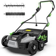Photo 1 of 16-Inch 15.5 Amp 2-in-1 Electric Dethatcher and Scarifier with 14.5-Gallon Removable Thatch Collection Bag, Lawn Dethatcher with 5-Position Depth Adjustment, Quick-Fold, Keeps Lawn Healthy