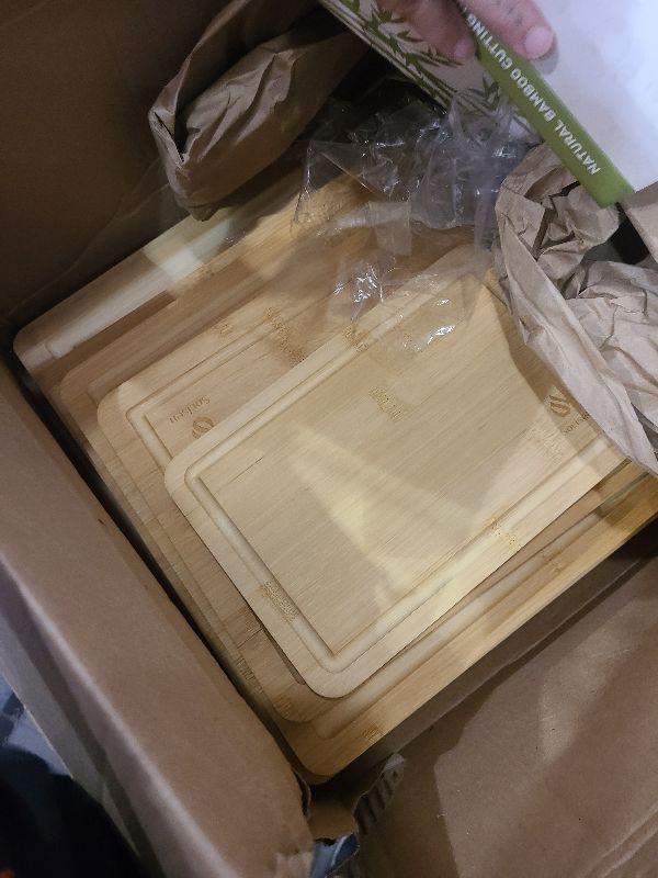 Photo 1 of 5 Packs Bamboo Cutting Board Set with Non Slip Feet and Over Sink Nice Solid Thick Wood Juice Groove Chopping Board Small Big Xl XXl xlarge Oversized Kitchen Counter Organic Vegetable Meat Kit