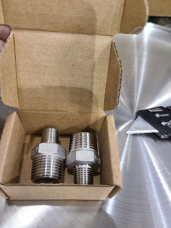 Photo 1 of 1/2” Male x 1/4"Male NPT Threaded Reducing Nipple Pipe Fitting Adapter, Heavy Duty 304 Stainless Steel Hex Nipple Reducer Straight Connector Pipe Adapter (1/2”-1/4”)