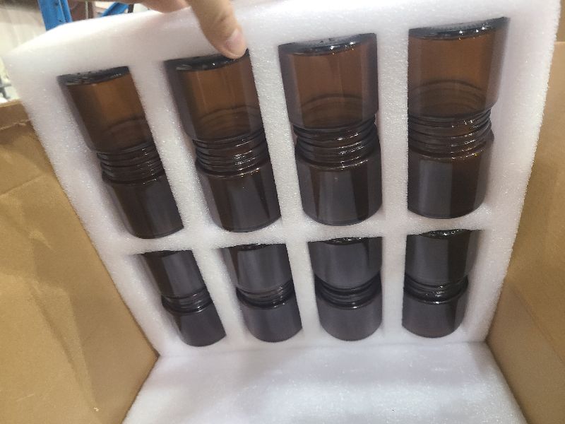 Photo 1 of 12 Pack Amber Glass Jars, 8 Oz Thick Amber Round Glass Jars, with Black Metal Lids, for Spice, Liquid, Sample, Leakproof and Dishwasher Safe
