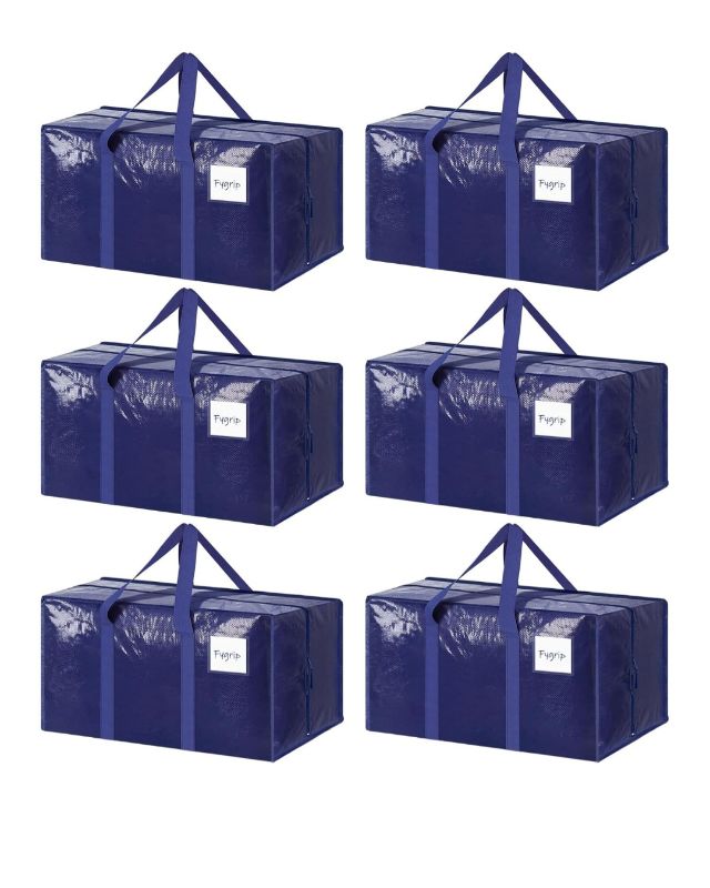 Photo 1 of 6 Pack Extra Heavy Duty Large Moving Bags with Strong Zipper & Comfortable Handles, Sturdy & Durable Clothes Storage Bags Totes Bins, Blue Packing Moving Boxes for College Supplies, Dark Blue