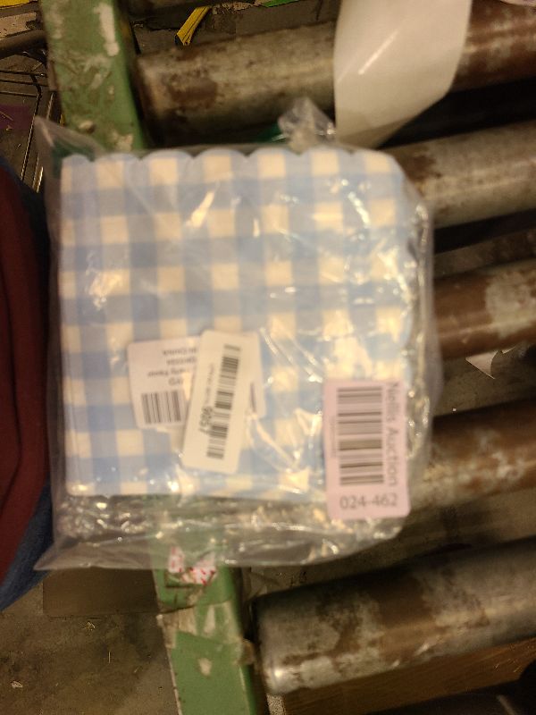 Photo 1 of 50Pcs Blue and White Gingham Scalloped Napkins 6.5in Plaid Paper Decoration for Party Supplies - Light Checkered Dessert Napkins for Boys Wedding Birthday Baby Shower Picnic Party Favor