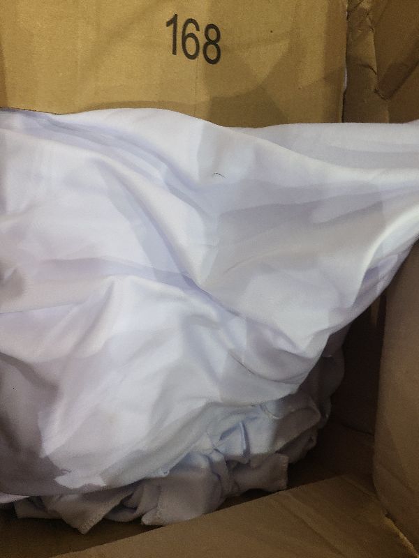 Photo 1 of 4 Packs White Polyester Table Clothes for 6 Foot Rectangle Tables, Wrinkle Free Fitted Table Cover 6ft Stretch Tablecloths with Skirt for Parties Weddings Birthday Banquet Baby Shower