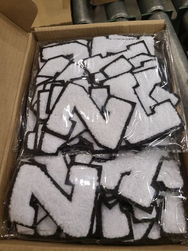Photo 1 of 78 Pcs 2.7 Inch Chenille Letter Iron On Patches Sew On Chenille Varsity Letter Patches A-Z, Washable Fabric Letters for DIY Clothing Repairing Hats Shirts Shoes Jeans Bags(White)