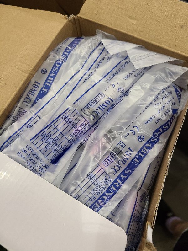 Photo 1 of 100 Pack Disposable 10ml/cc Lab Syringes with 18Ga 1 Inch Needle Luer Lock, Individually Sealed Packed